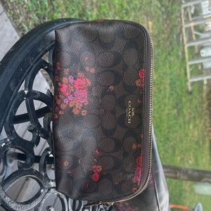 Coach Dark Brown Floral Cosmetic Bag